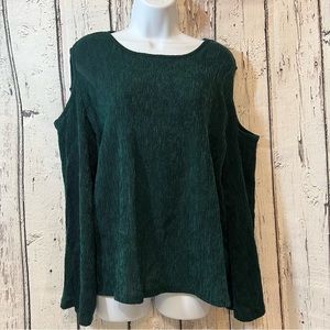 H&M Women's forest green bell Sleeve cold shoulder long sleeve blouse size med